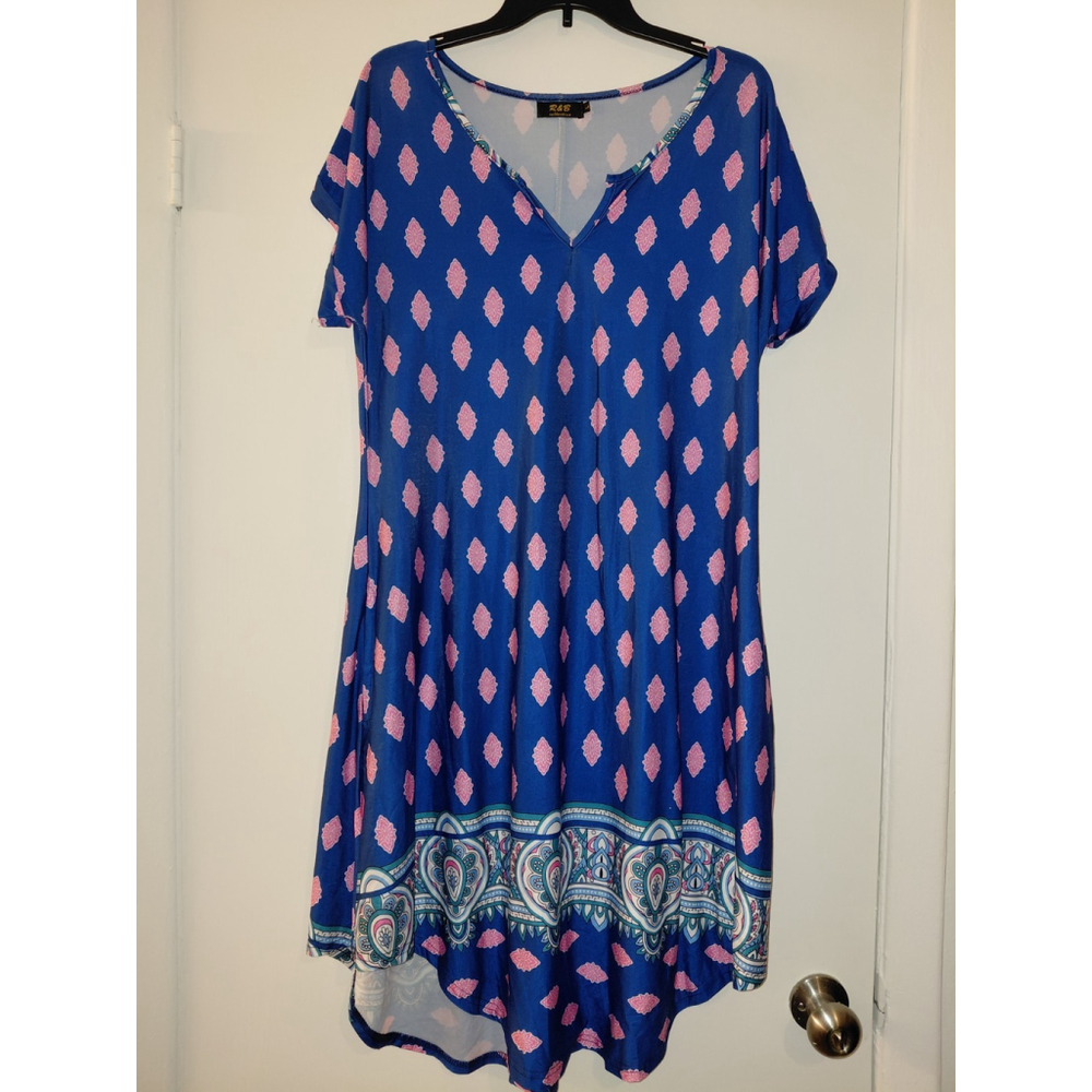 R&B Collection Women's Light Stretch Dress Colorful Patterns, Size Large